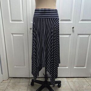 Navy White Striped Asymmetrical Handkerchief Cabi Skirt Medium
